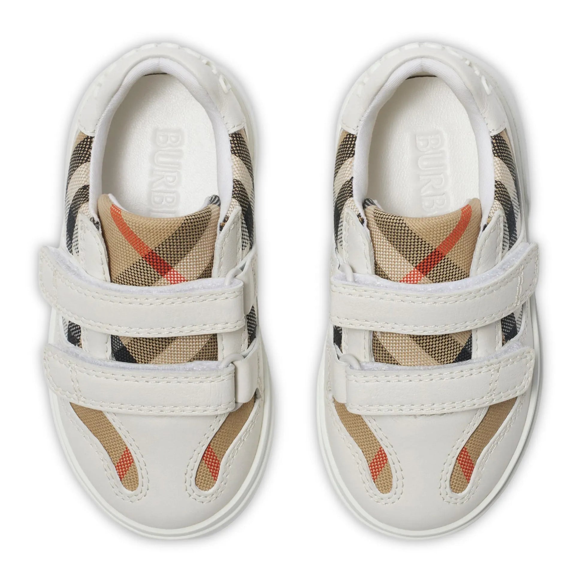 Burberry Kids Cotton and Leather Noah Strap White Trainers