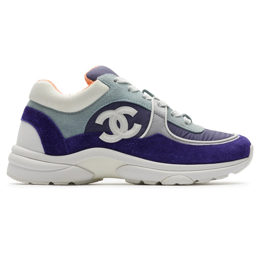 Chanel CC Logo Suede Nylon Purple Blue Sneaker