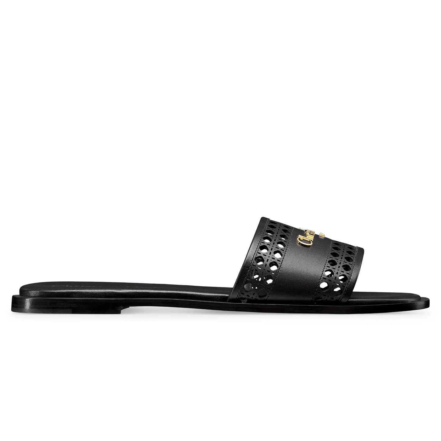 Dior D-Lane Openwork Microcannage Motif Calfskin Black Slides