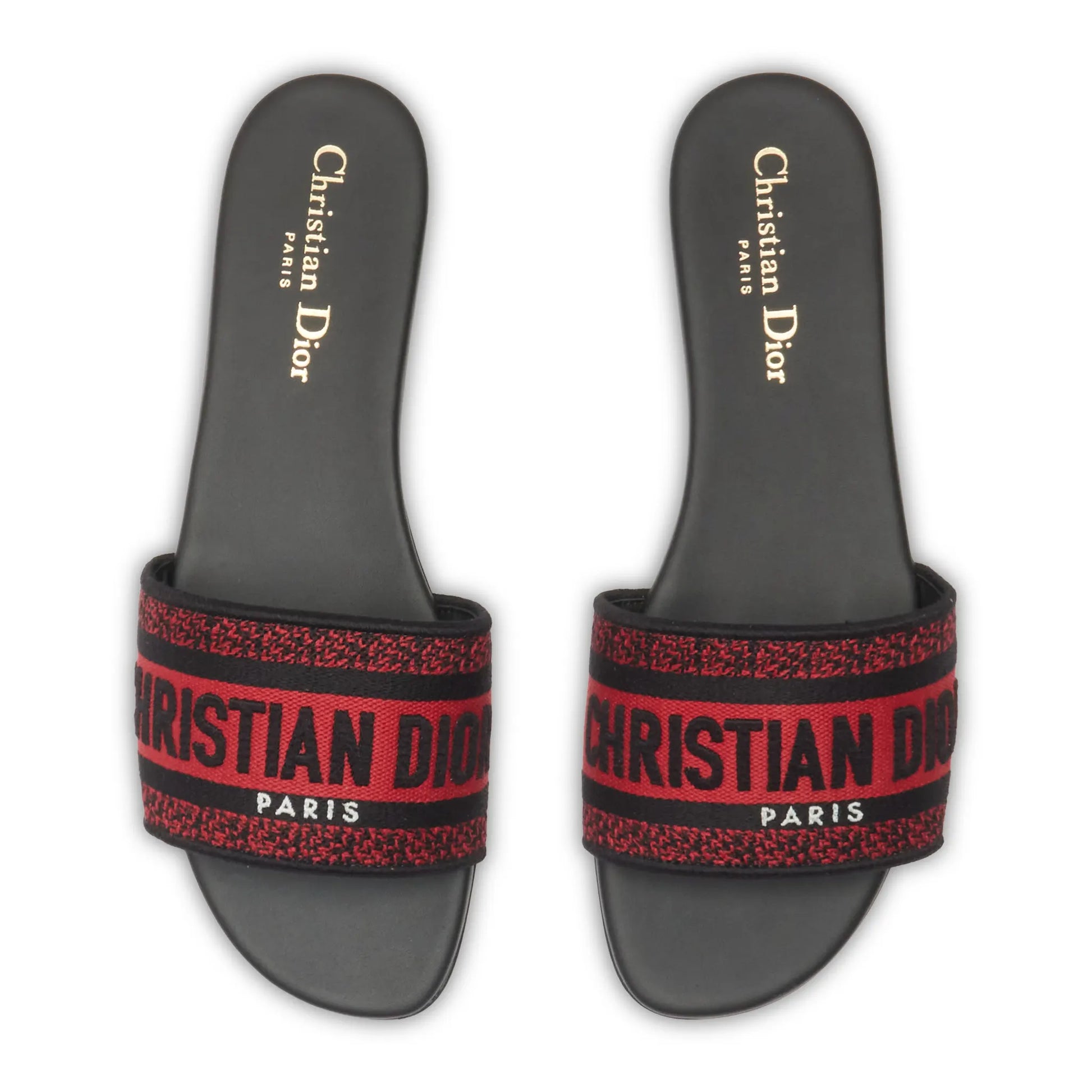 Dior Dway Embroidered Cotton Red Black Slides