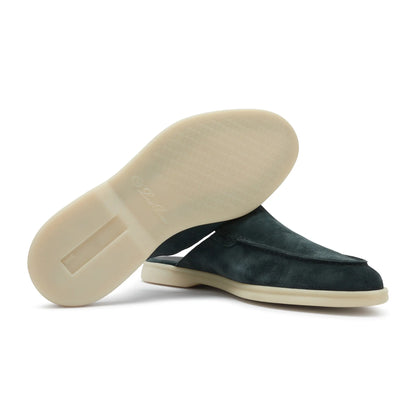 Loro Piana Babouche Walk Suede Dark Green Loafers