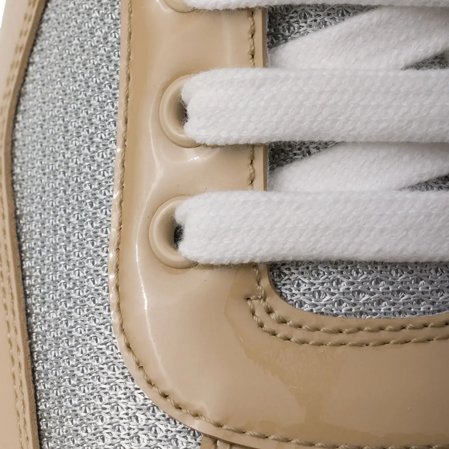 Prada Americas Cup Logo Patch Patent Beige Sneaker